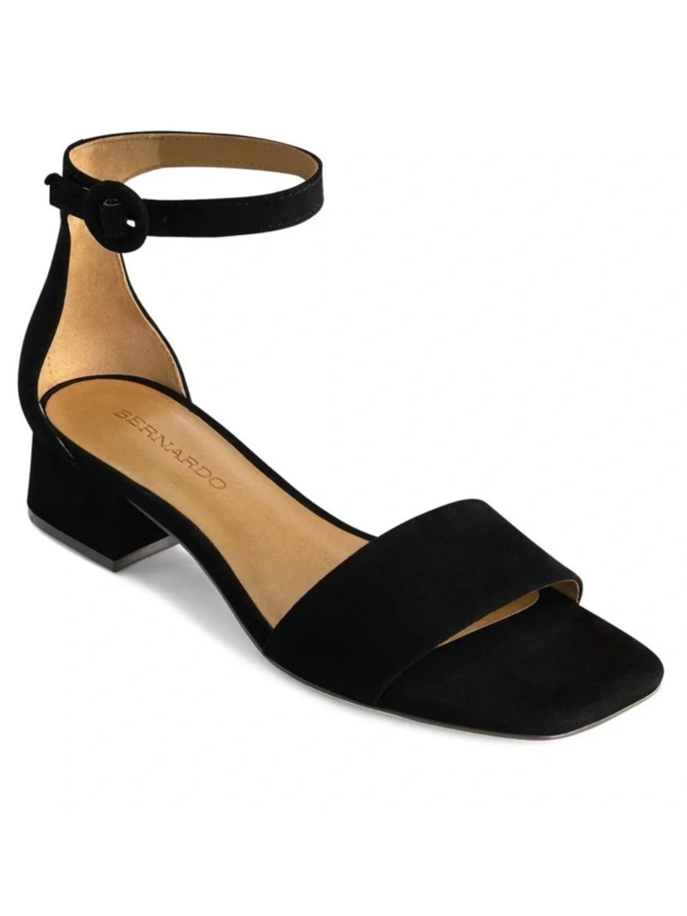 NIB Bernardo Jalena Low Heel Sandal Black Kid Suede Size 7